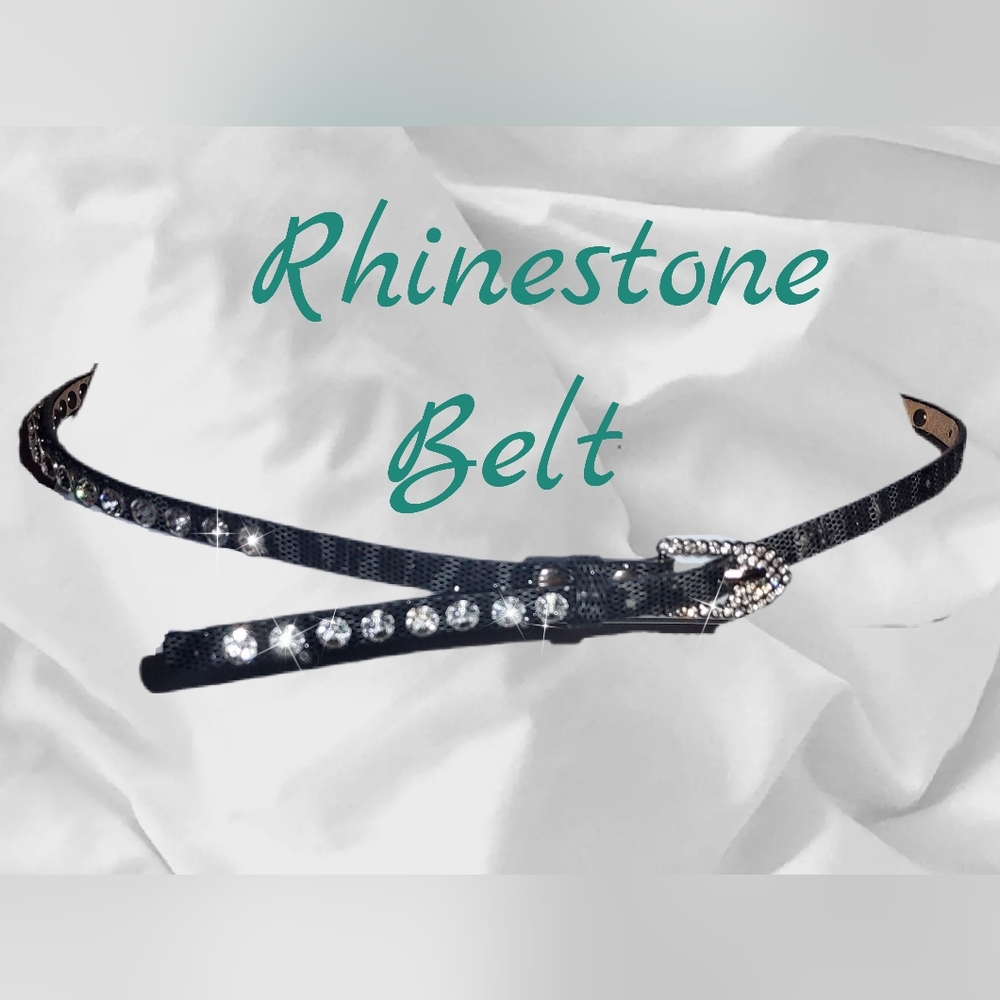 Sparkling Black Belt Lied with Rhinestone Crystals